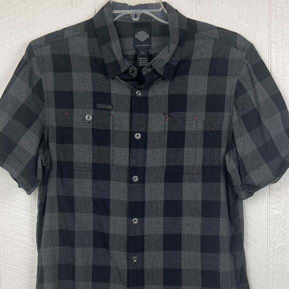 Harley Davidson button up shirt men’s L short sleeve metal buttons front pockets - Picture 2 of 9